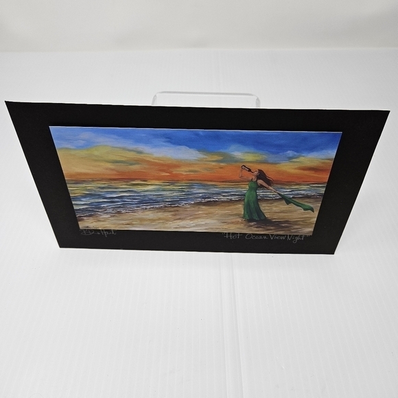 Beach Hot Ocean View Night Artwork Print Artist Signed Mounted Print Colorful - Picture 6 of 7